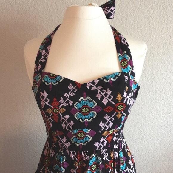 Anthropologie Edme & Esyllte Full Skirted Pinup Girl Primula Halter Dress 4 - Picture 12 of 15